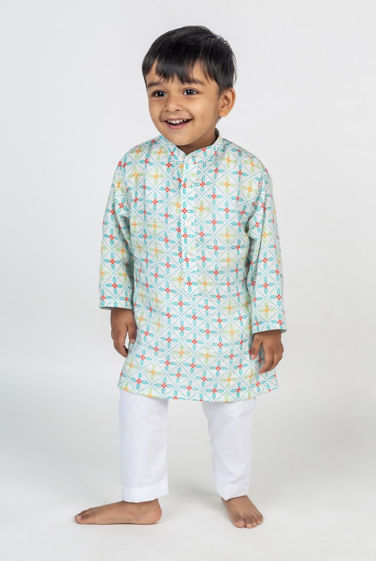Blue Geometric Jaal Printed Kurta - CiceroniKurta Set, Festive wearMr. Brat
