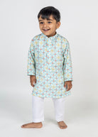 Blue Geometric Jaal Printed Kurta - CiceroniKurta Set, Festive wearMr. Brat
