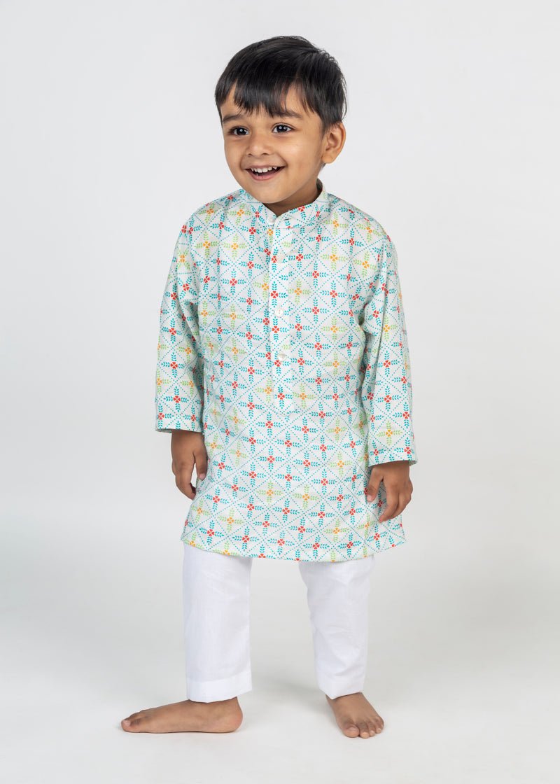 Blue Geometric Jaal Printed Kurta - CiceroniKurta Set, Festive wearMr. Brat