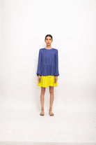 Blue-Neon Gather Short Dress - CiceroniDressesNeora