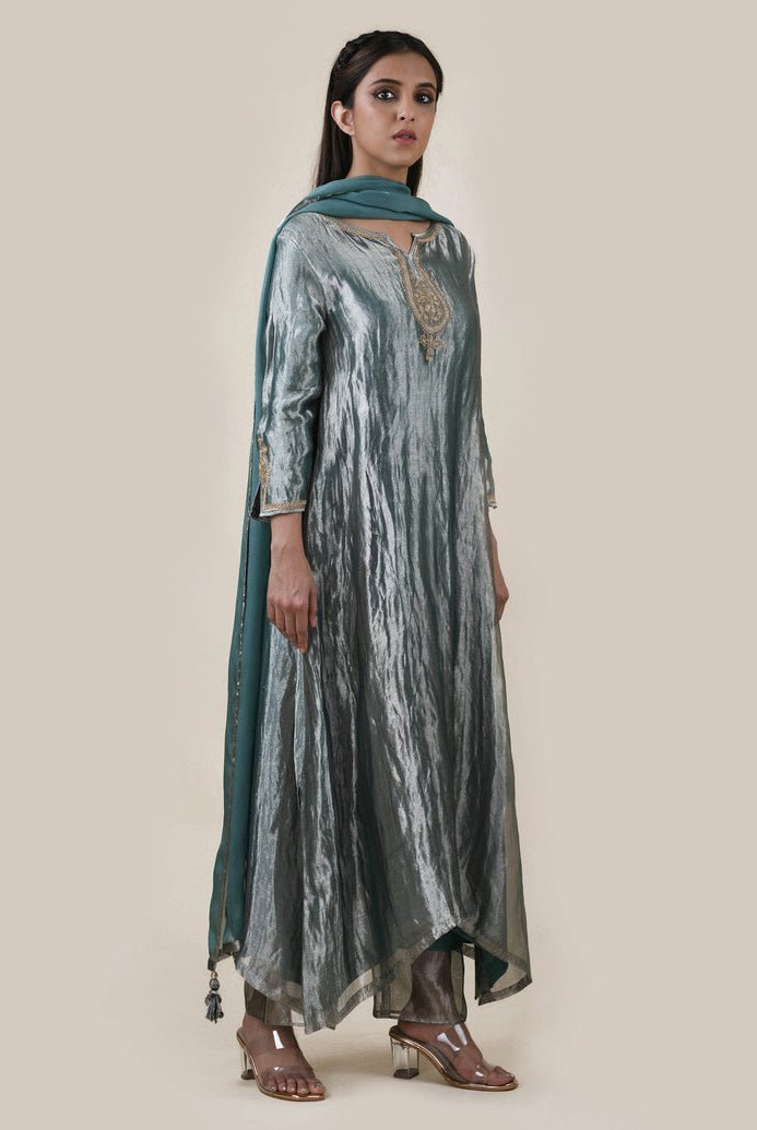 Blue Tissue - A-line Kurta Set - CiceroniBhavik Shah