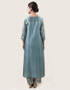 Blue Tissue Stripes/Chanderi Silk - A-line Kurta Set - CiceroniBhavik Shah