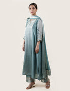 Blue Tissue Stripes/Chanderi Silk - A-line Kurta Set - CiceroniBhavik Shah