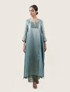 Blue Tissue Stripes/Chanderi Silk - A-line Kurta Set - CiceroniBhavik Shah
