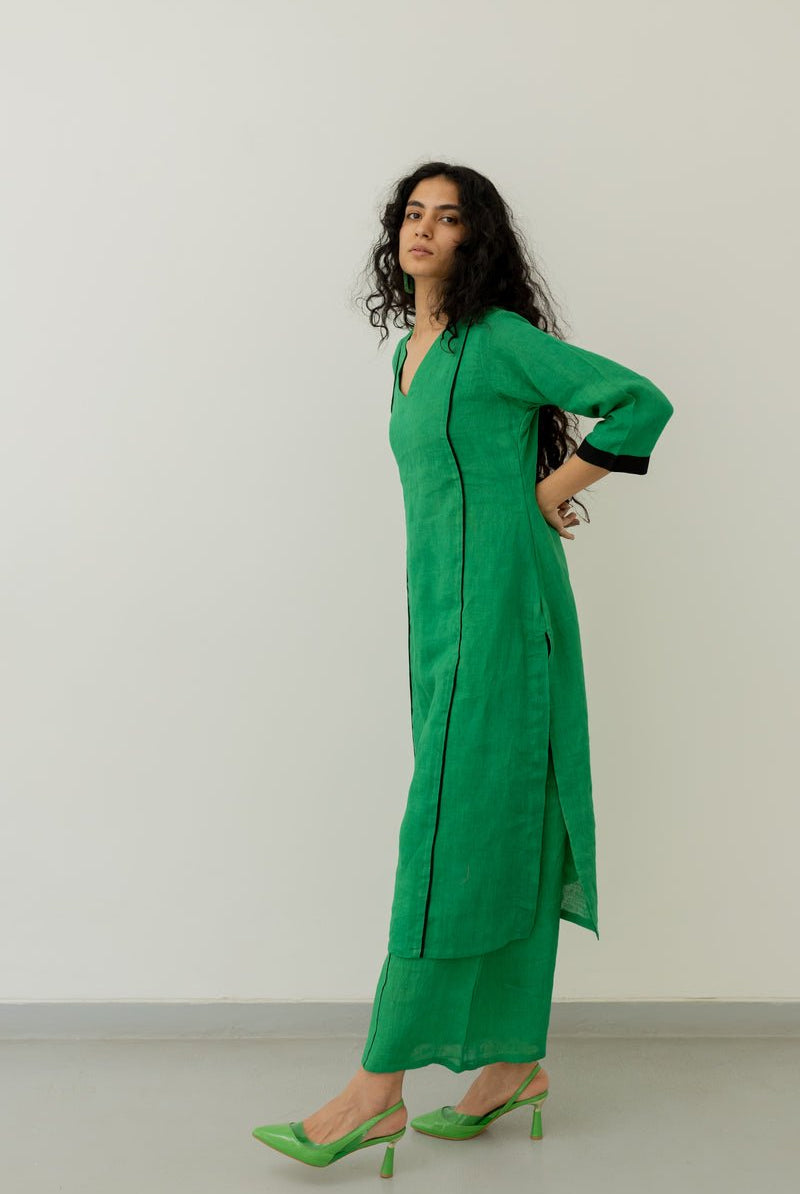 Bottlegreen Linen Kurta and Pants Set - CiceroniCo-ord SetSilai Studio