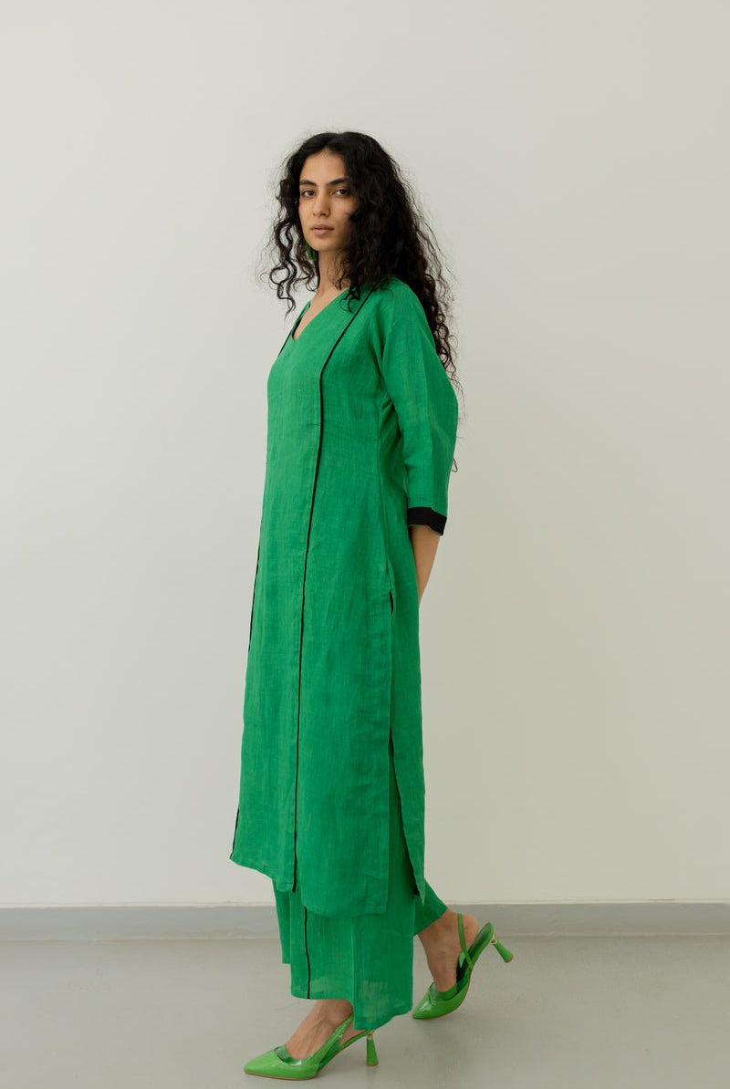Bottlegreen Linen Kurta and Pants Set - CiceroniCo-ord SetSilai Studio