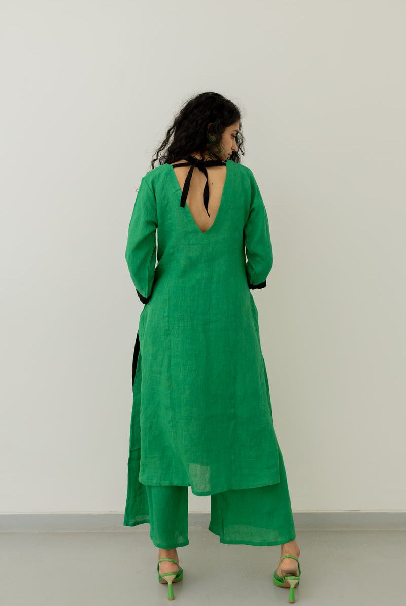 Bottlegreen Linen Kurta and Pants Set - CiceroniCo-ord SetSilai Studio