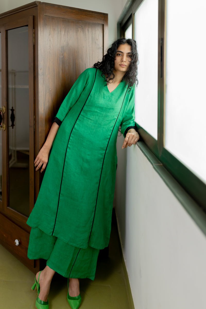Bottlegreen Linen Kurta - CiceroniKurtaSilai Studio