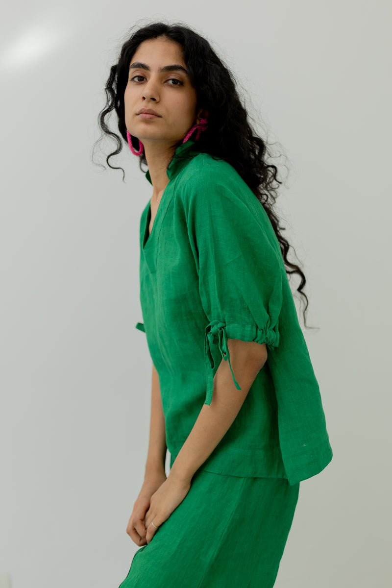 Bottlegreen Linen Top - CiceroniTopsSilai Studio