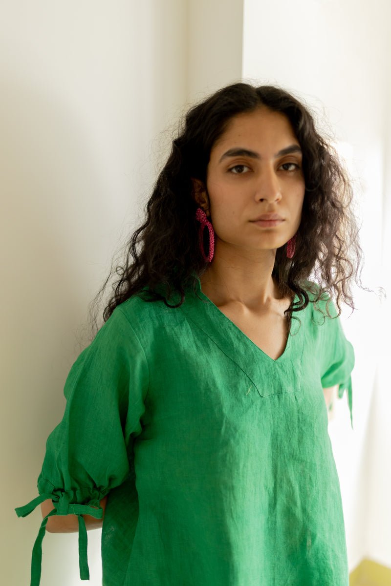 Bottlegreen Linen Top - CiceroniTopsSilai Studio