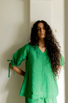 Bottlegreen Linen Top - CiceroniTopsSilai Studio
