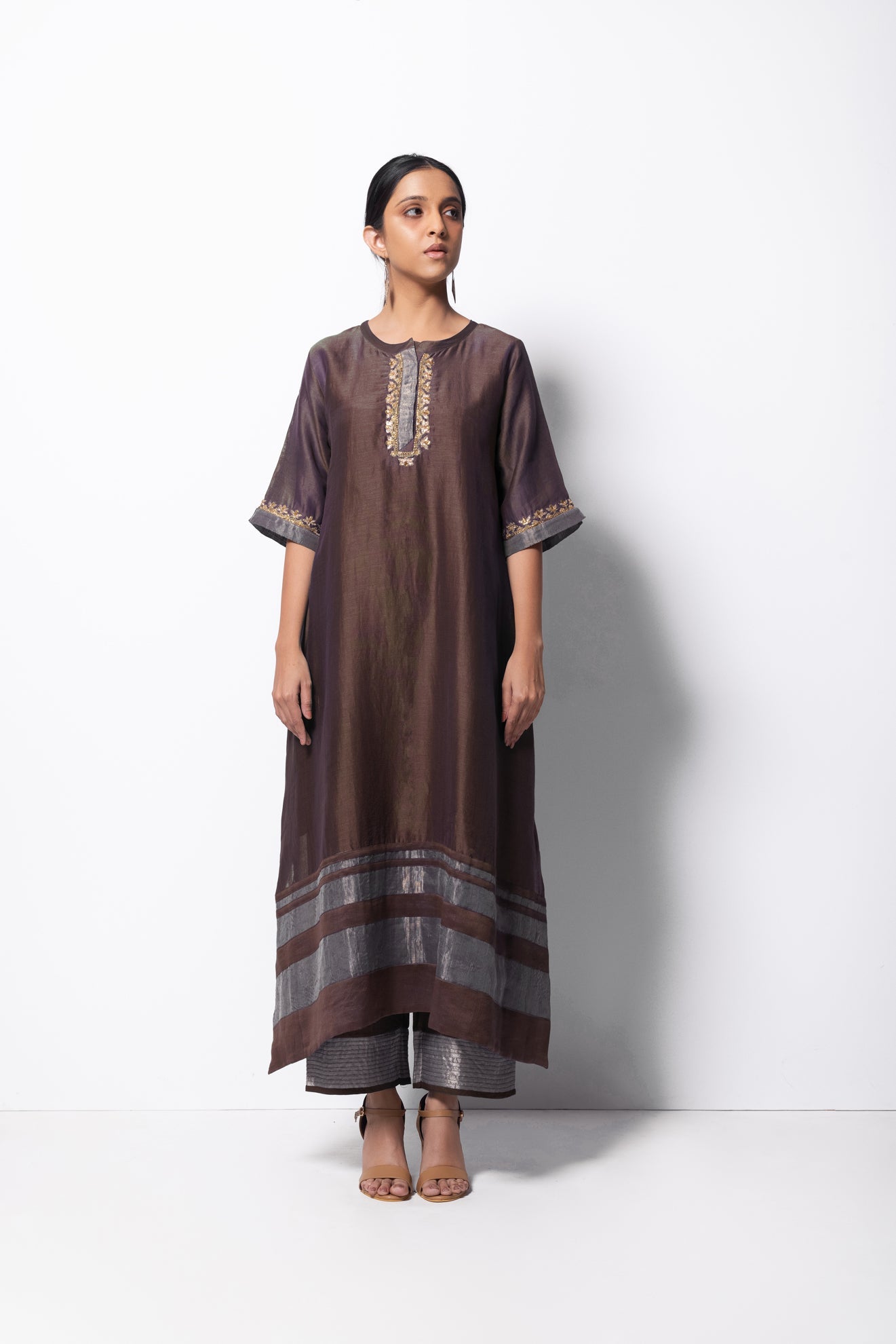 Brown Chanderi Silk Kurta Set with Dupatta - CiceroniBhavik Shah