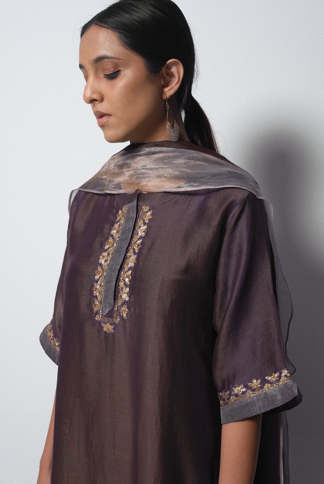 Brown Chanderi Silk Kurta Set with Dupatta - CiceroniBhavik Shah