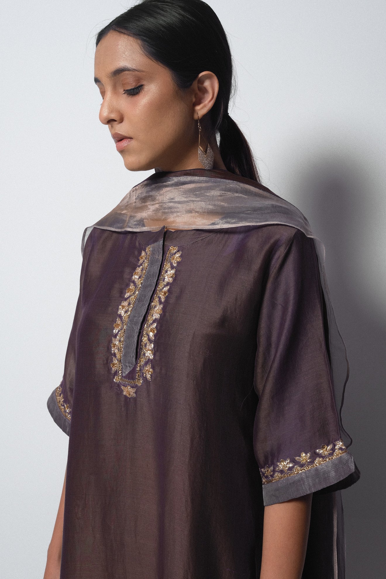 Brown Chanderi Silk Kurta Set with Dupatta - CiceroniBhavik Shah