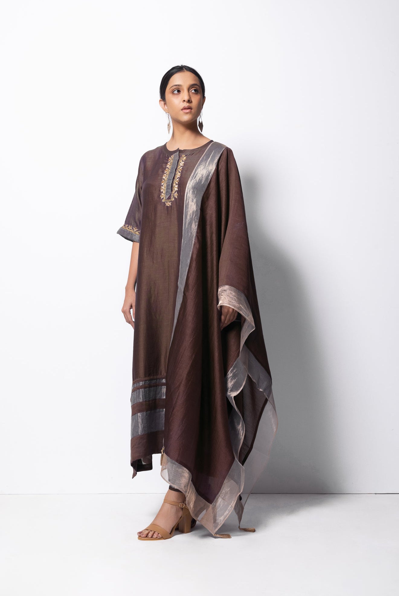 Brown Chanderi Silk Kurta Set with Dupatta - CiceroniBhavik Shah