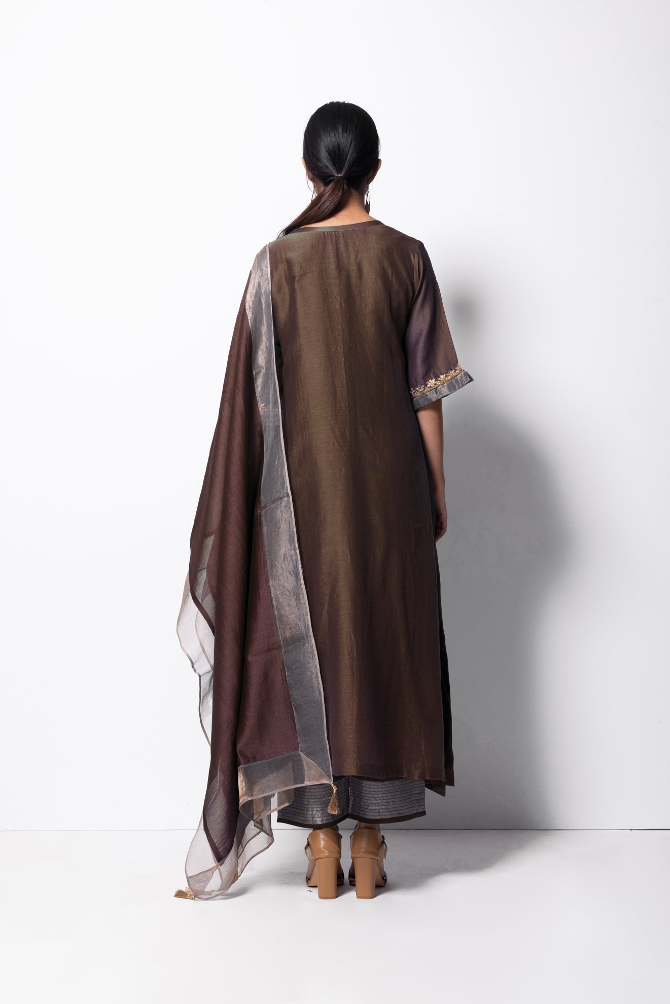 Brown Chanderi Silk Kurta Set with Dupatta - CiceroniBhavik Shah