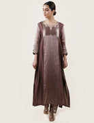 Brown Tissue Stripes/Chanderi Silk - A-line Kurta Set - CiceroniBhavik Shah
