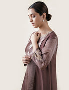 Brown Tissue Stripes/Chanderi Silk - A-line Kurta Set - CiceroniBhavik Shah