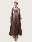 Brown Tissue Stripes/Chanderi Silk - A-line Kurta Set - CiceroniBhavik Shah