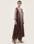Brown Tissue Stripes/Chanderi Silk - A-line Kurta Set - CiceroniBhavik Shah