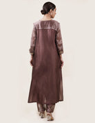 Brown Tissue Stripes/Chanderi Silk - A-line Kurta Set - CiceroniBhavik Shah