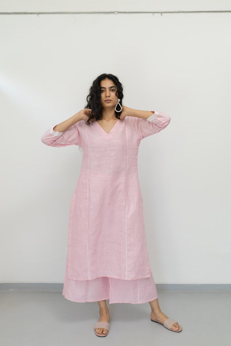 Bubblegum Linen Kurta and Pants Set - CiceroniCo-ord SetSilai Studio