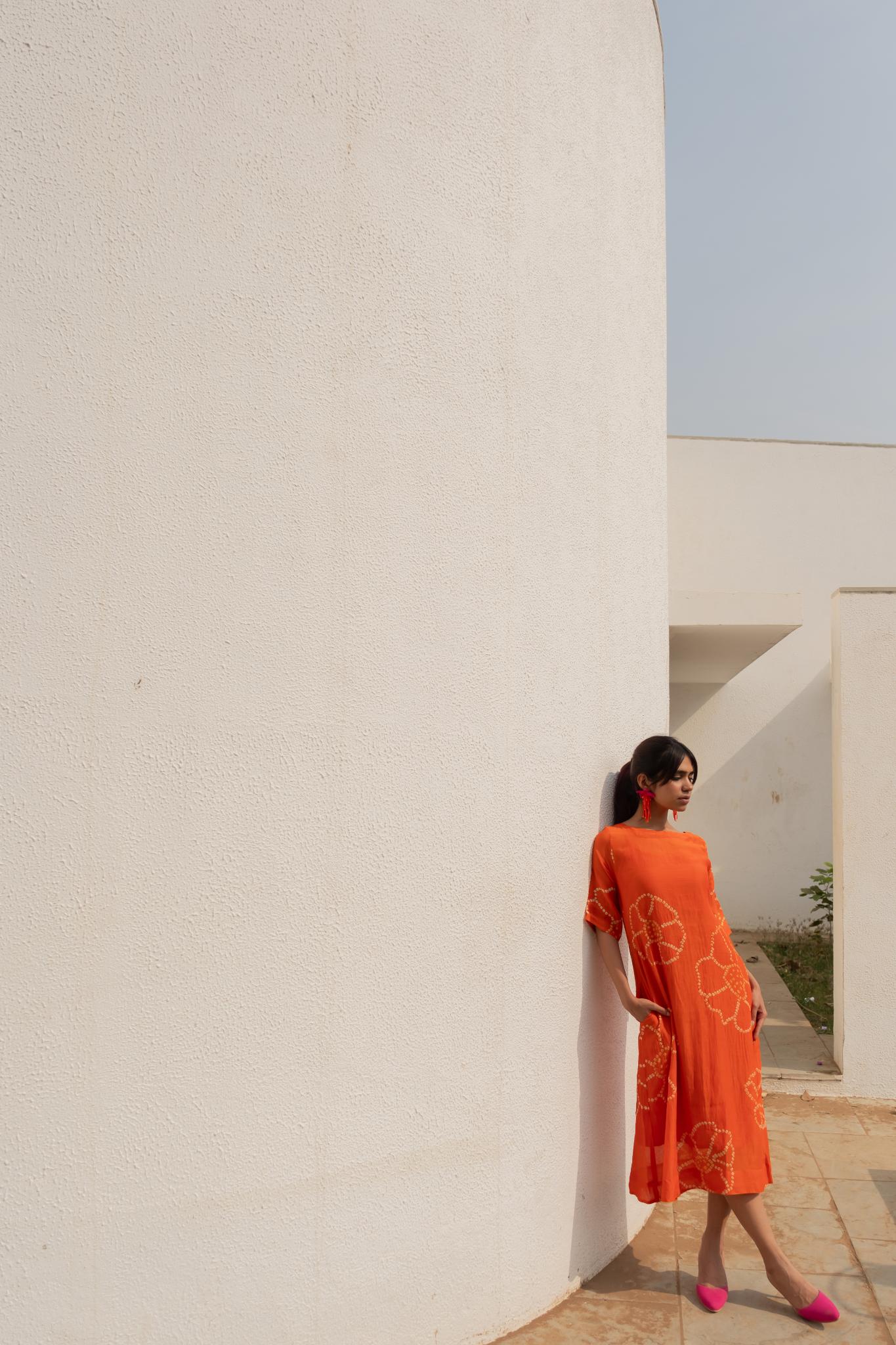 Burnt Orange Bandhani Dress - CiceroniDressesSilai Studio