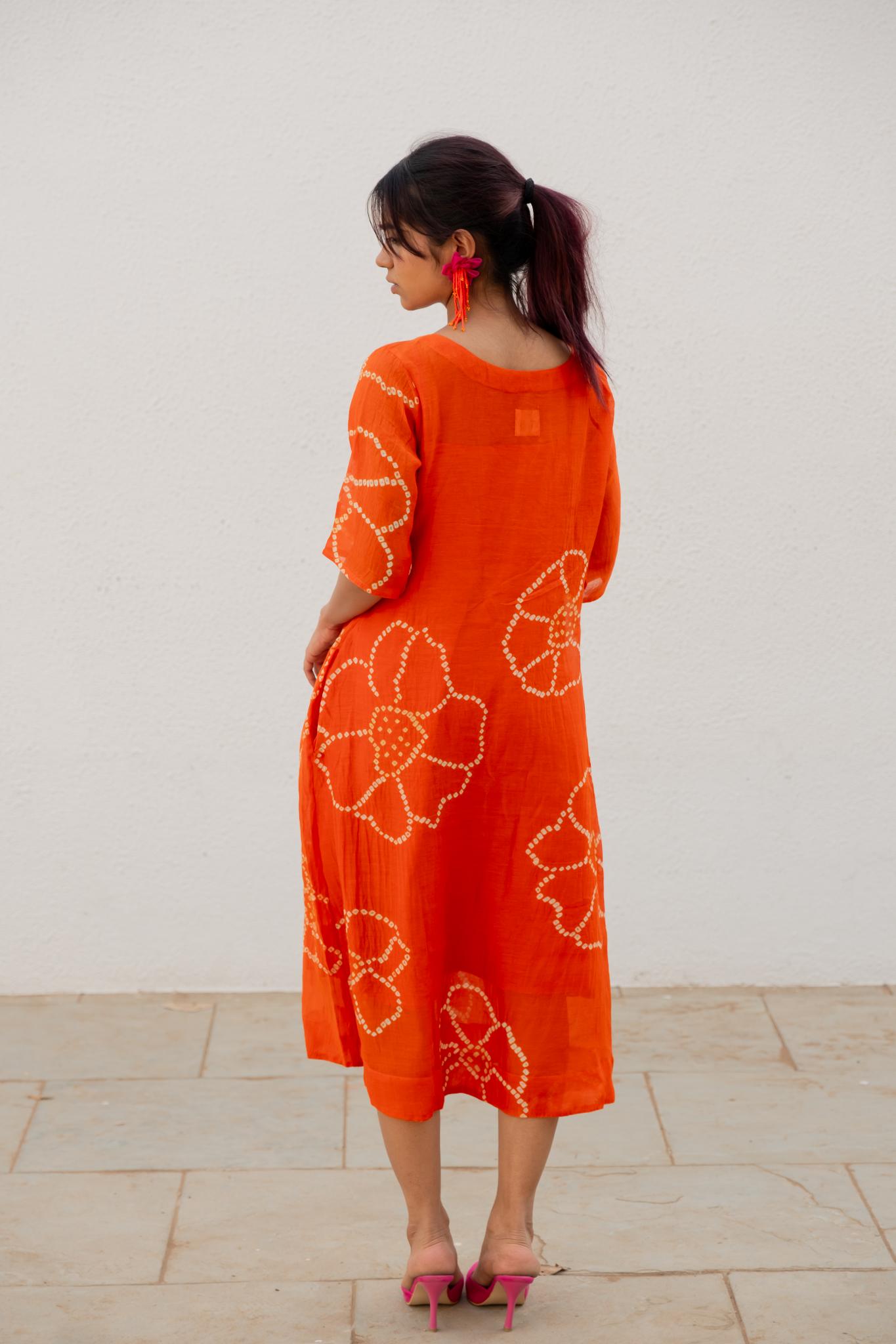 Burnt Orange Bandhani Dress - CiceroniDressesSilai Studio
