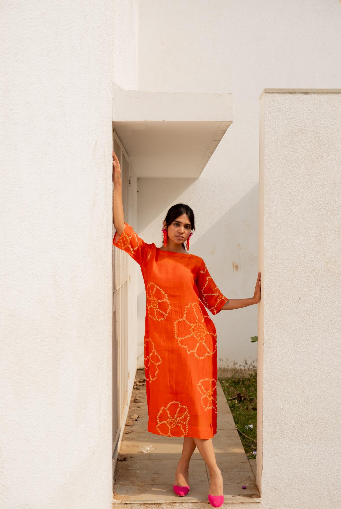 Burnt Orange Bandhani Dress - CiceroniDressesSilai Studio