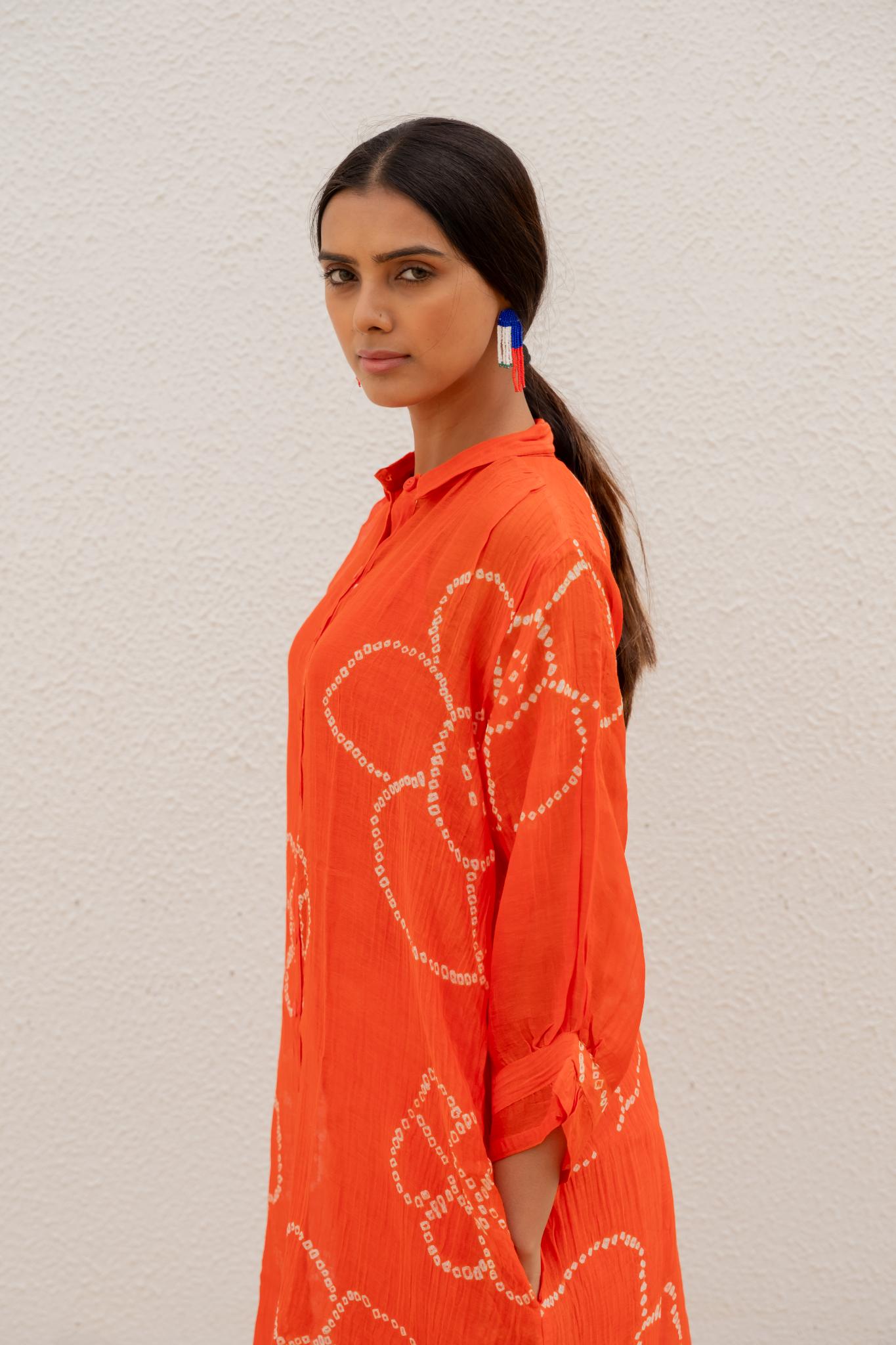 Burnt Orange Bandhani Tunic - CiceroniTunicsSilai Studio