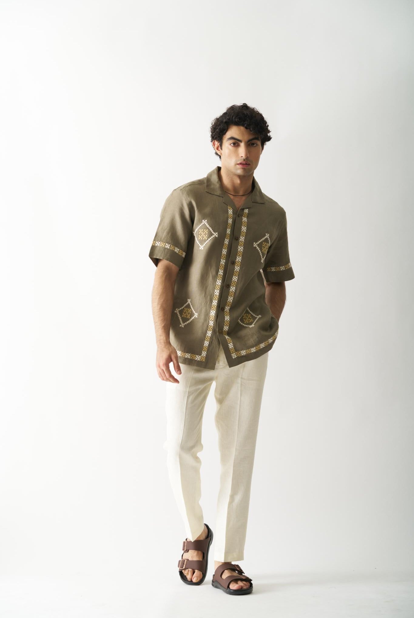 Call Me Aesthetic - Mens Hand Embroidered Pure Linen Shirt - CiceroniShirtsCultura Studio