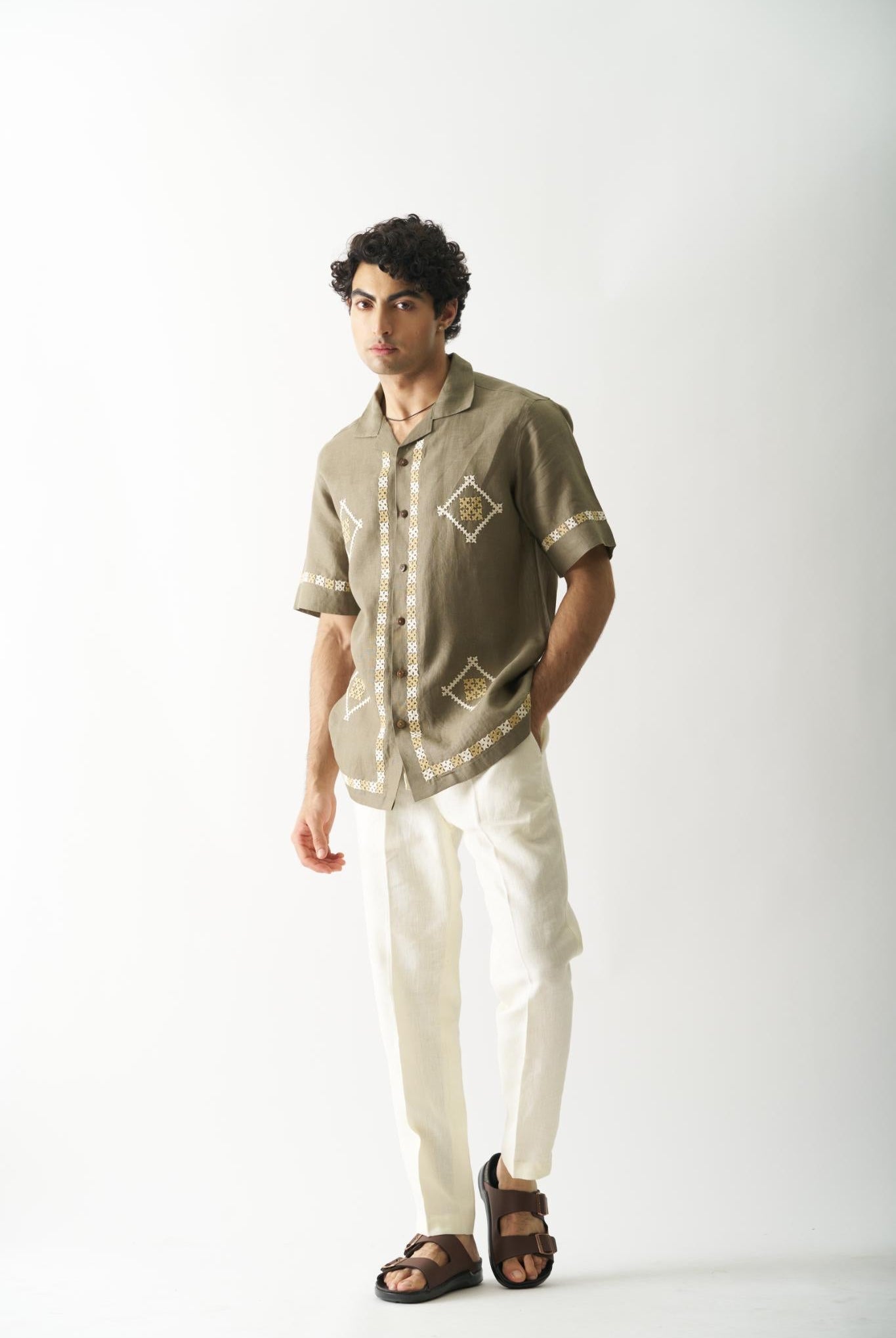 Call Me Aesthetic - Mens Hand Embroidered Pure Linen Shirt - CiceroniShirtsCultura Studio