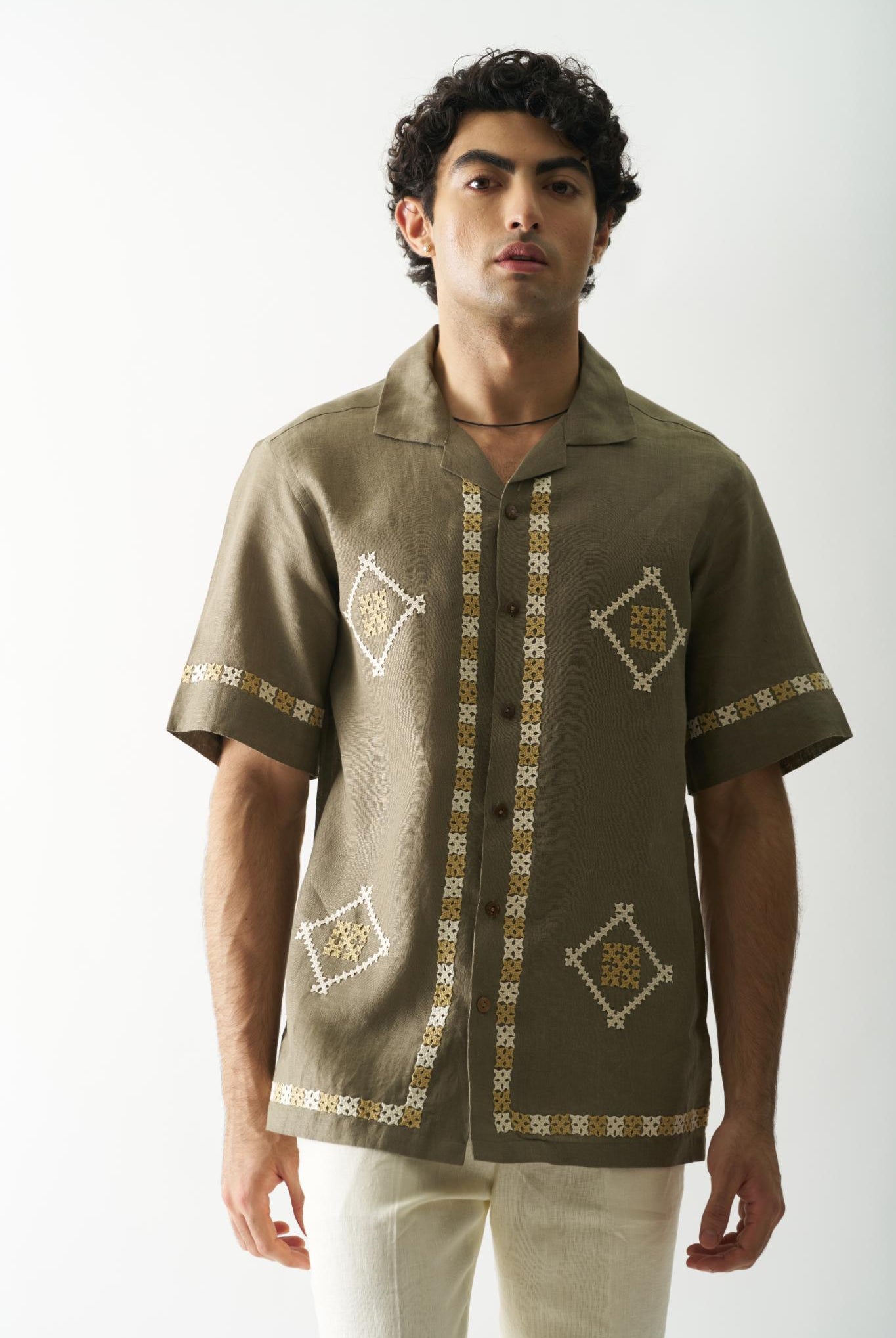 Call Me Aesthetic - Mens Hand Embroidered Pure Linen Shirt - CiceroniShirtsCultura Studio