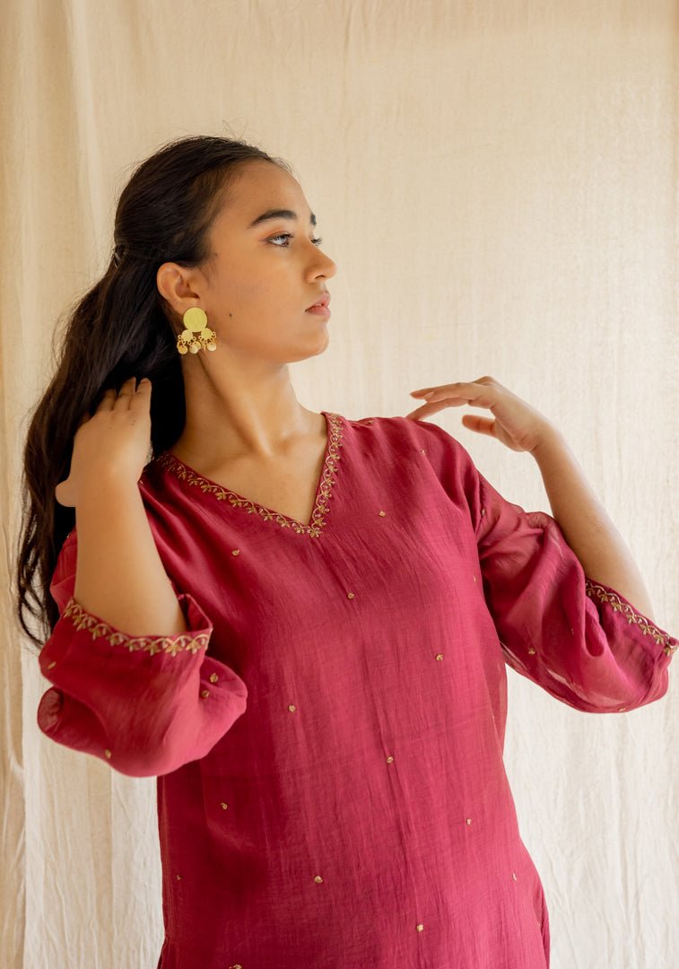 Cherry Red Baad Kurta Set - CiceroniNirjara