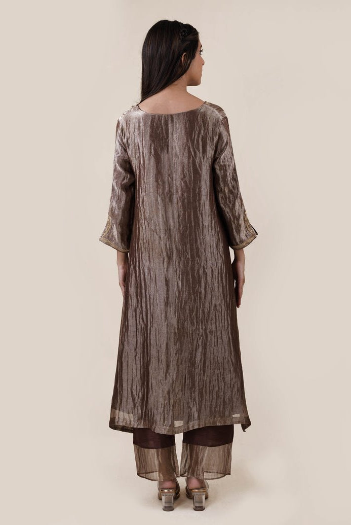 Chocolate Brown Tissue - A-line Kurta Set - CiceroniBhavik Shah