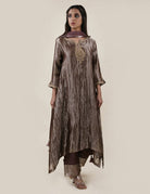 Chocolate Brown Tissue - A-line Kurta Set - CiceroniBhavik Shah