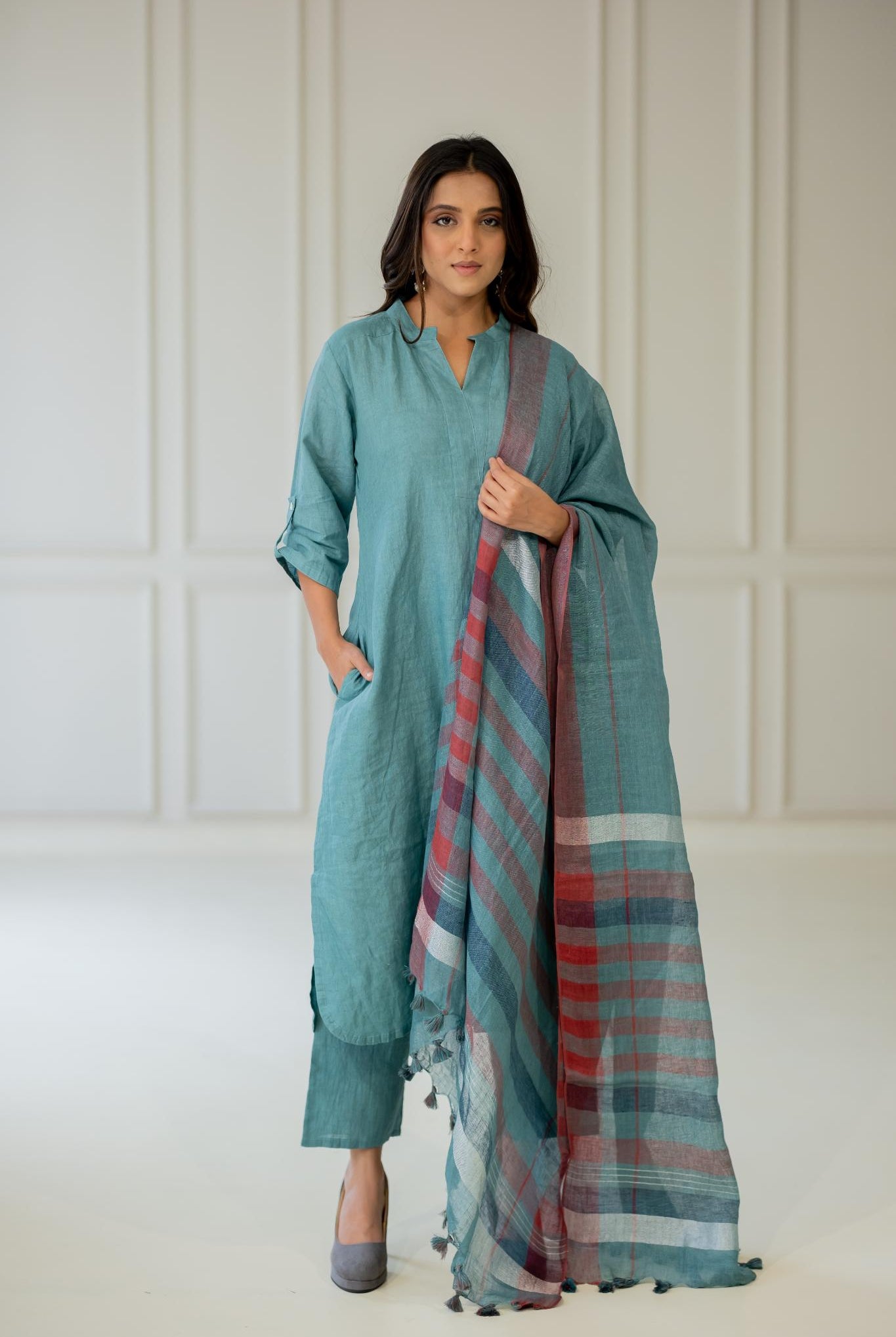 Coastal Lagoon Linen Kurta Set - CiceroniKurta SetSilai Studio