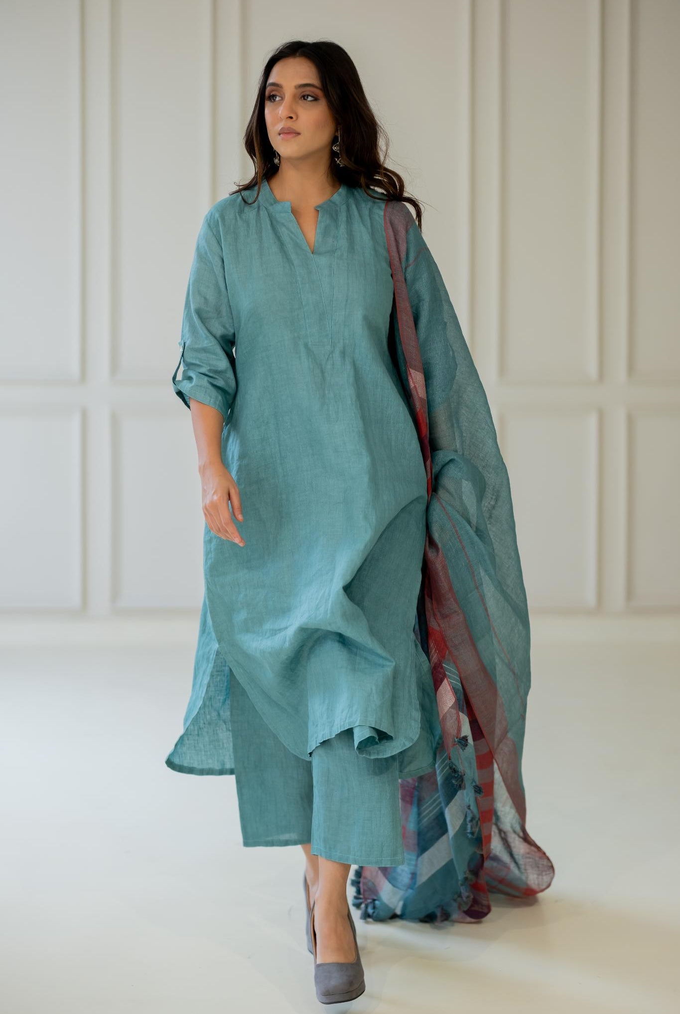 Coastal Lagoon Linen Kurta Set - CiceroniKurta SetSilai Studio