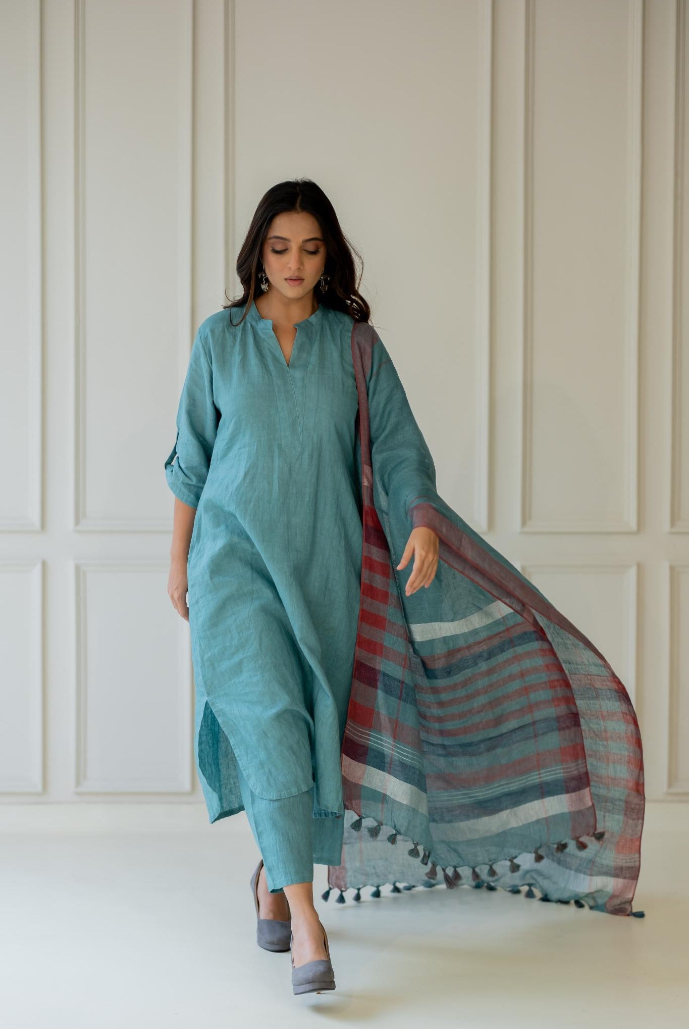 Coastal Lagoon Linen Kurta Set - CiceroniKurta SetSilai Studio