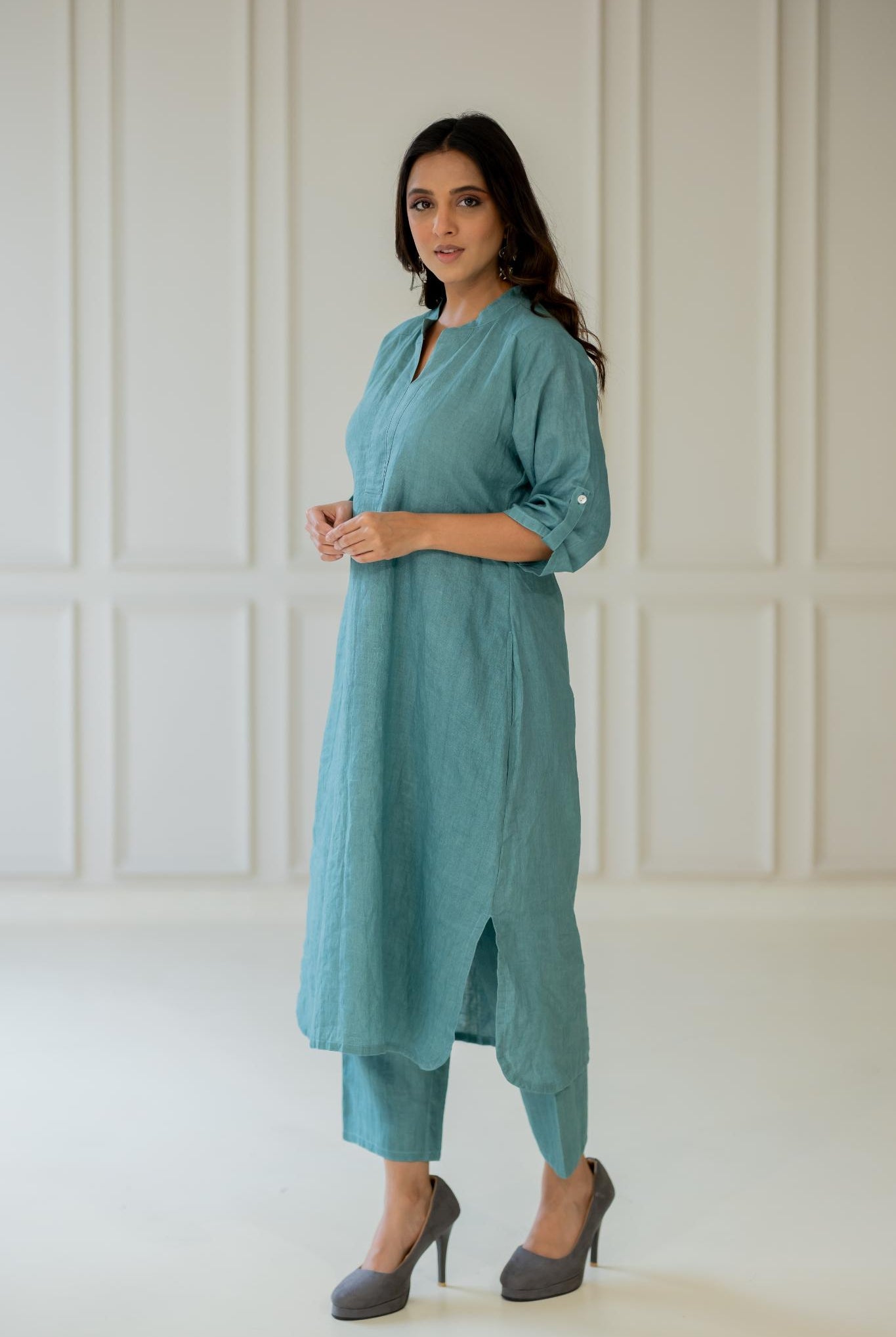 Coastal Lagoon Linen Kurta Set - CiceroniKurta SetSilai Studio