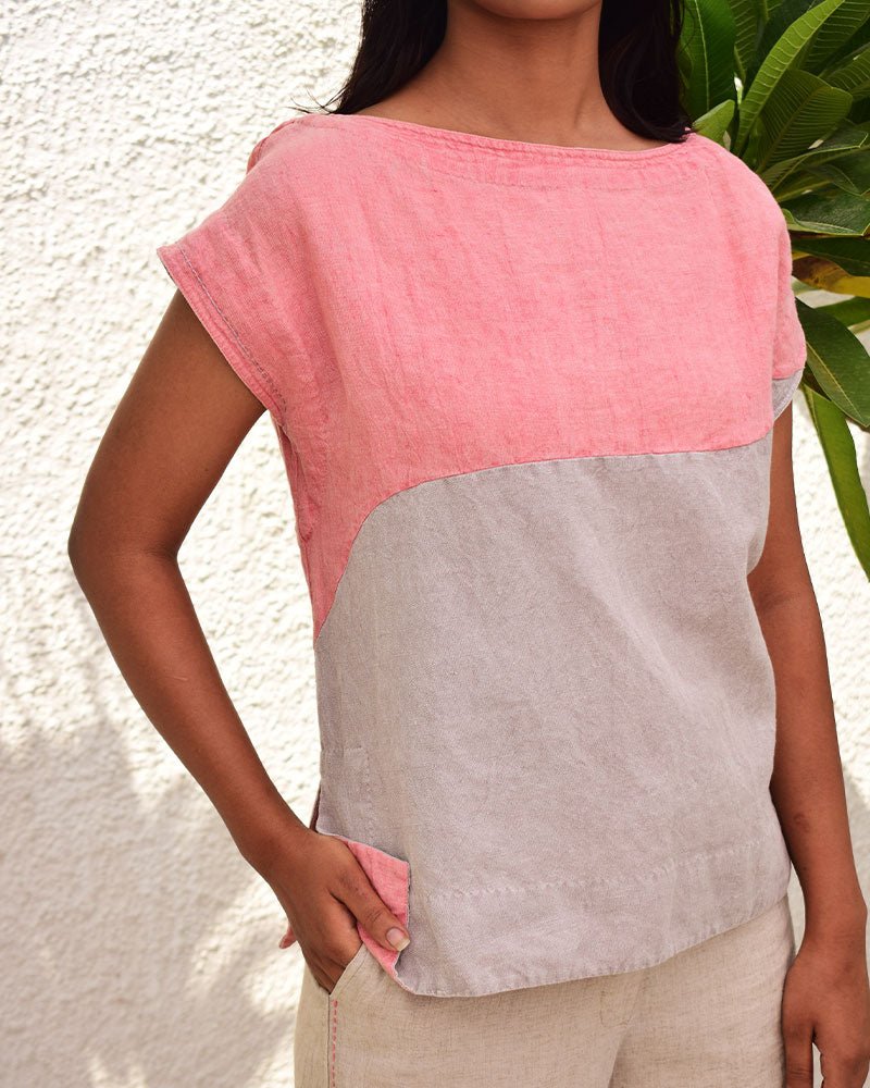 Colour-Block Linen Top - CiceroniTopsSonica Sarna