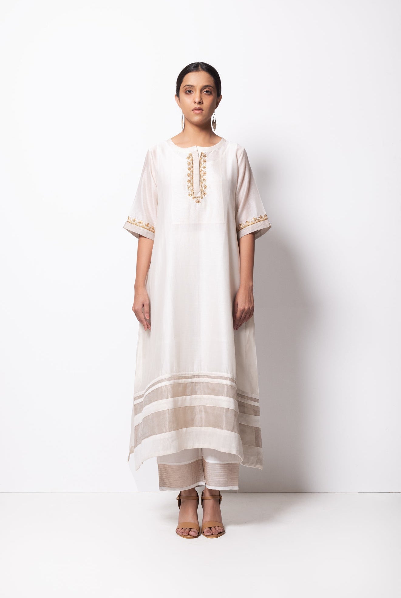 Cream Chanderi Silk Kurta Set with Dupatta - CiceroniBhavik Shah