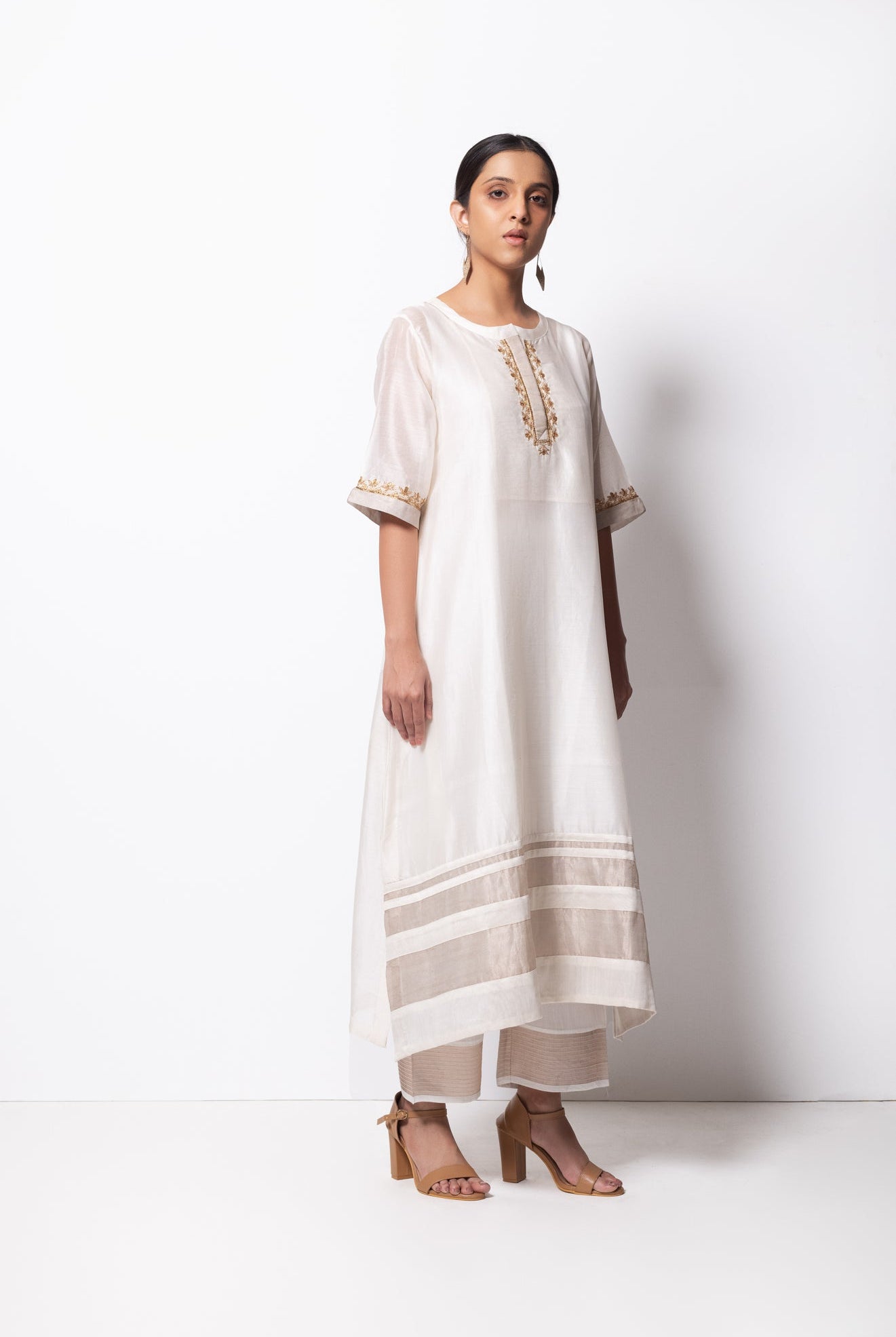 Cream Chanderi Silk Kurta Set with Dupatta - CiceroniBhavik Shah