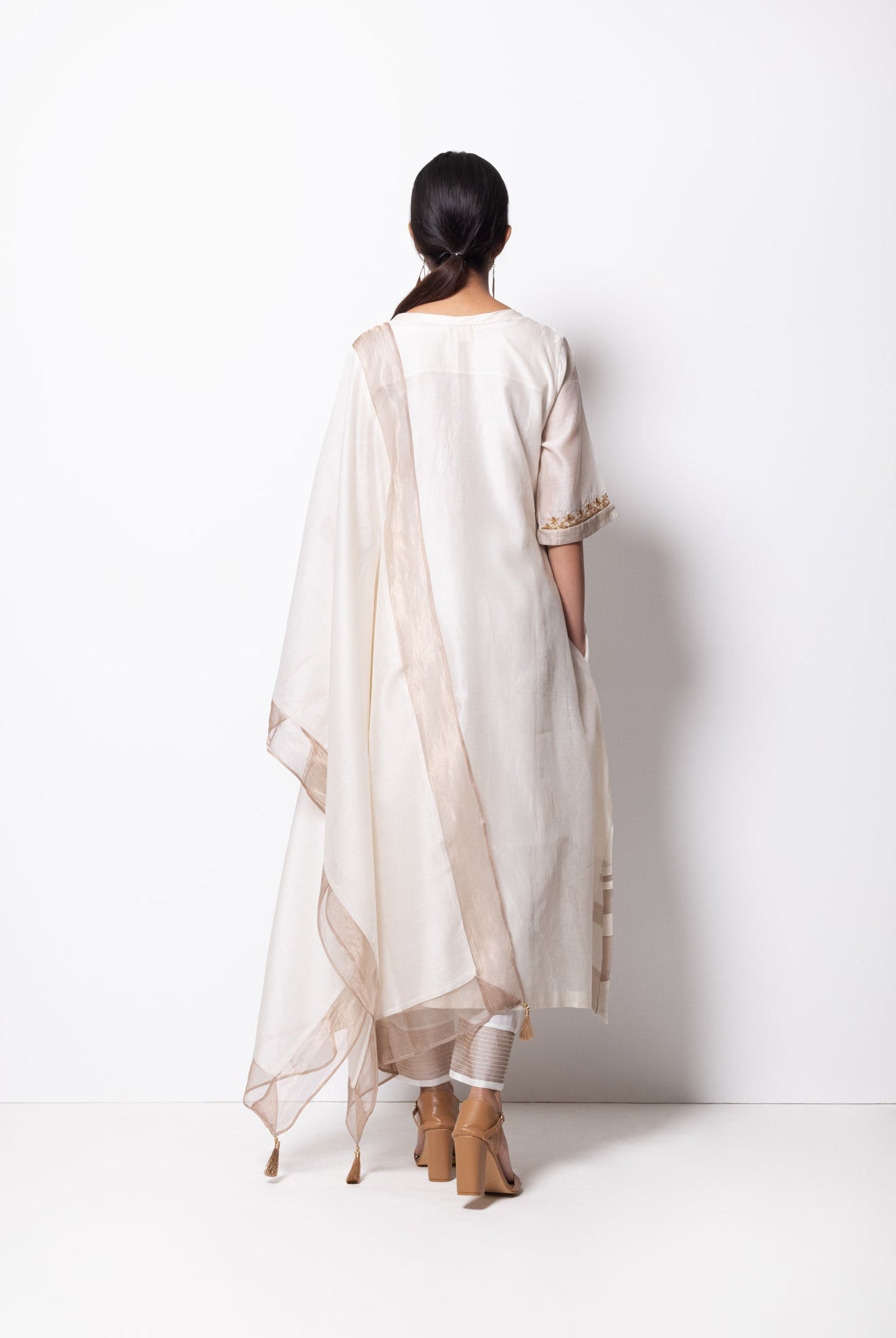 Cream Chanderi Silk Kurta Set with Dupatta - CiceroniBhavik Shah