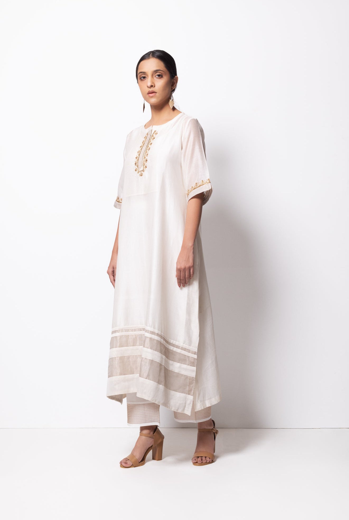 Cream Chanderi Silk Kurta Set with Dupatta - CiceroniBhavik Shah
