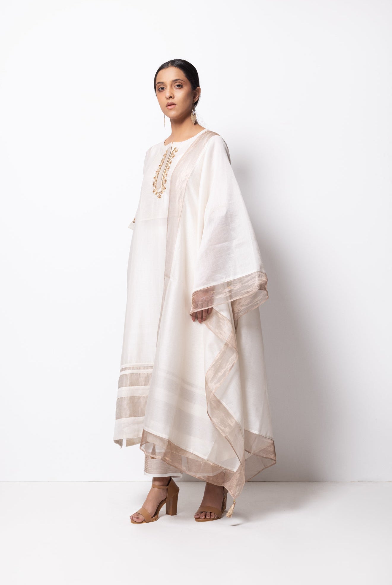 Cream Chanderi Silk Kurta Set with Dupatta - CiceroniBhavik Shah