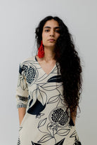 Cream Pomegranate Print Kurta and Pants Set - CiceroniKurtaSilai Studio