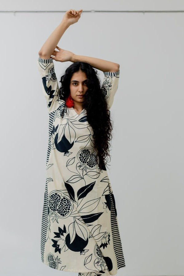 Cream Pomegranate Print Kurta and Pants Set - CiceroniKurtaSilai Studio