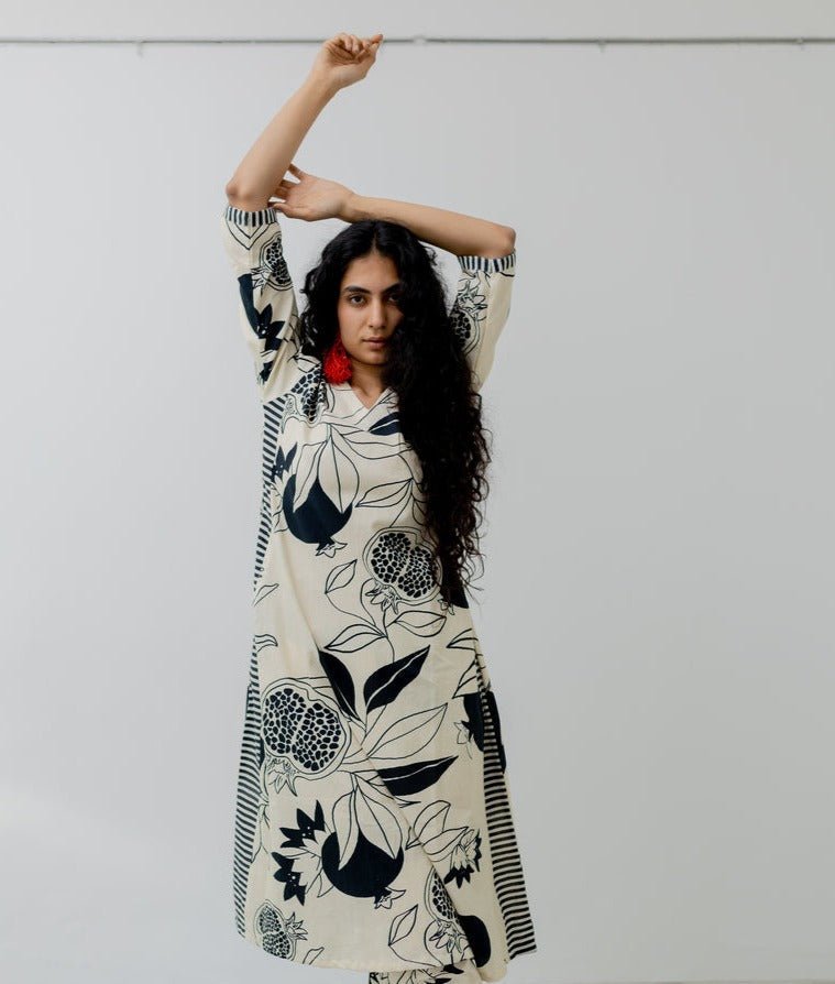 Cream Pomegranate Print Kurta and Pants Set - CiceroniKurtaSilai Studio