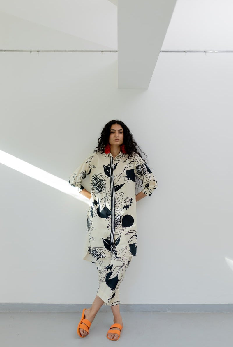 Cream Pomegranate Print Tunic and Pants Co-Ord - CiceroniCo-ord SetSilai Studio